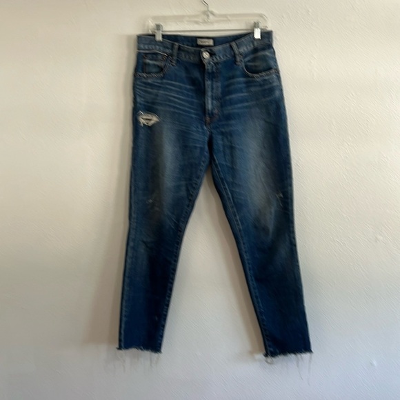Authentic Moussy Women's SZ 30 Jeans Medium Wash Raw Edge Distressed High Rise - Picture 1 of 11